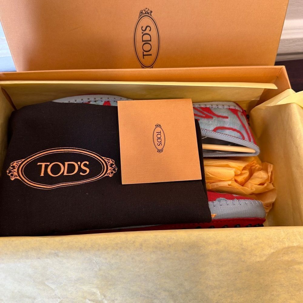 TOD’S Stylish Red and Gray Women's Pantofola loafers size 7 new - Picture 14 of 15